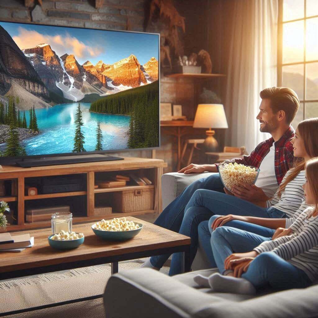 Man watching TV with their family